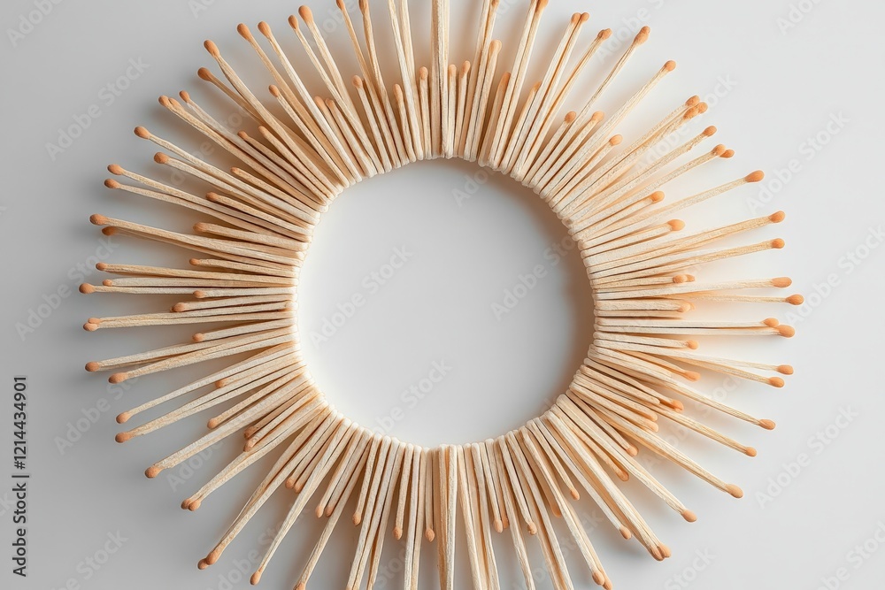 Poster Matchsticks arranged in a circular design creating an artistic piece displayed on a white surface