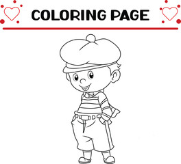 artist painter boy is standing with cool expression coloring page for kids