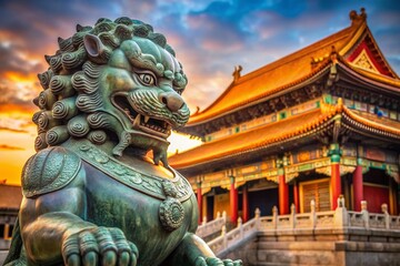 Fototapeta premium Majestic Bronze Lion Guardian, Forbidden City, Beijing, China