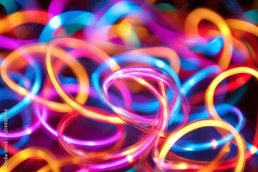 Poster colorful glowing loops create a vibrant light display at a night celebration event