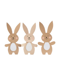 Three cute paper bunnies in playful poses, perfect for seasonal decorations and crafts., isolated on a transparent background.