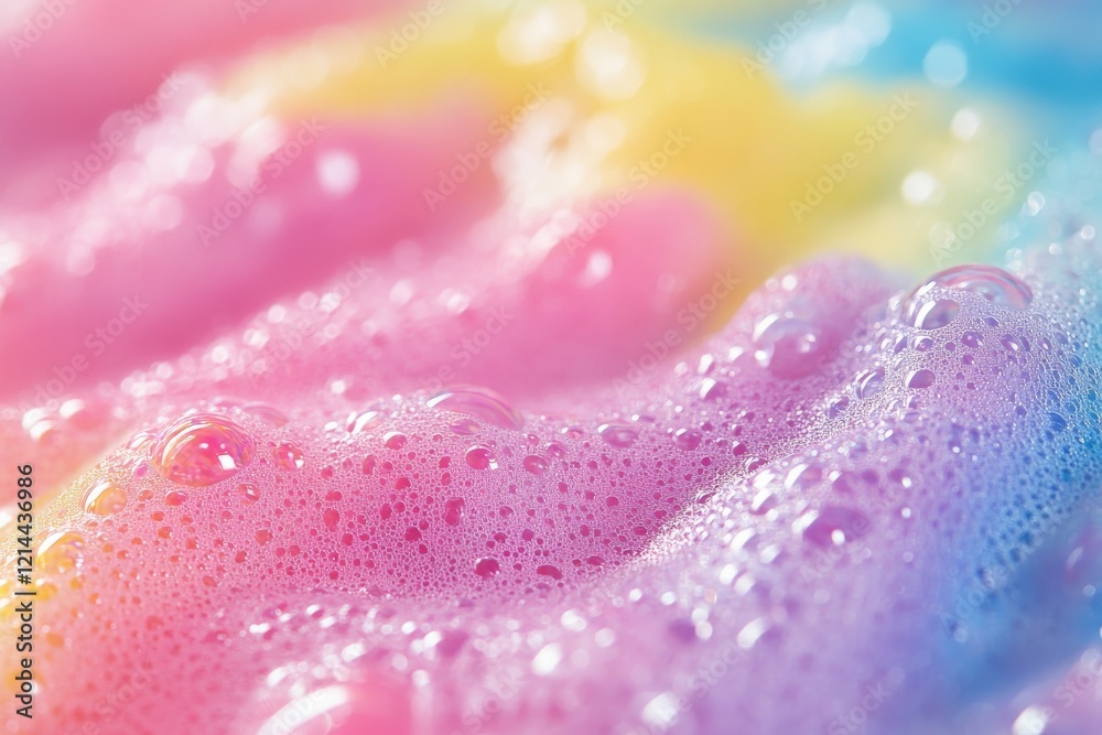 Poster colorful foam mixture creates an artistic display of bubbles and textures in pastel hues