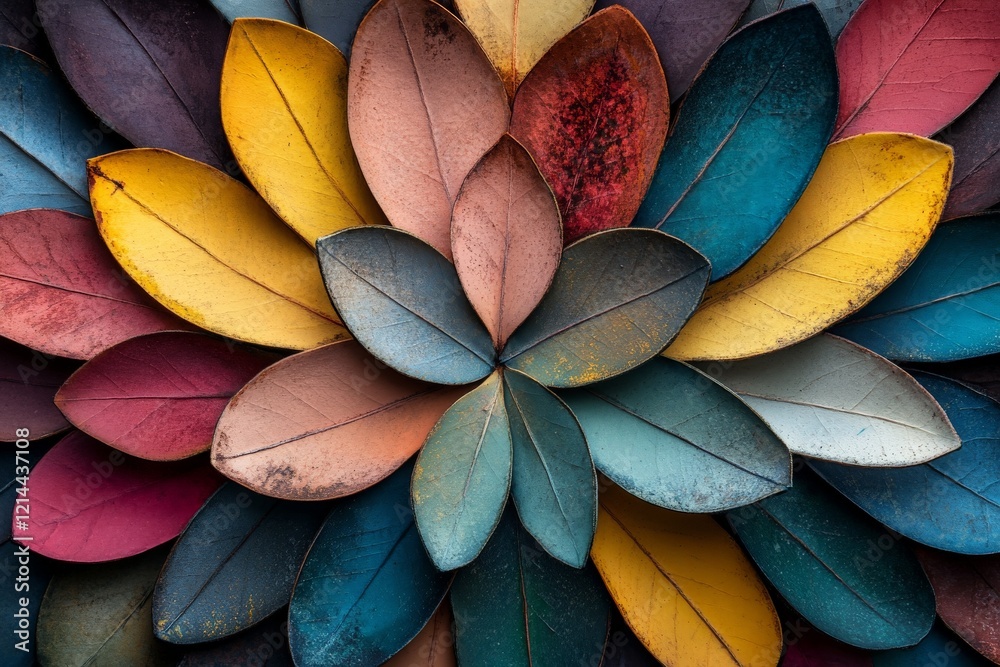 Aufkleber colorful arrangement of dried leaves showcasing vibrant hues and intricate patterns in a decorative 