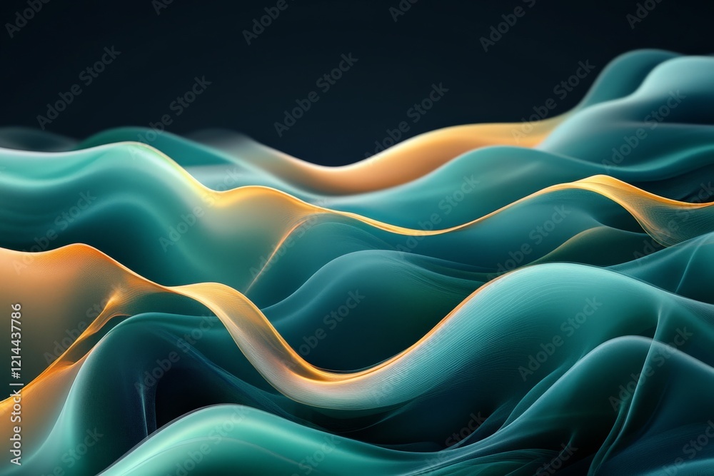 Aufkleber colorful flowing waves create an abstract composition in shades of teal and gold against a dark back