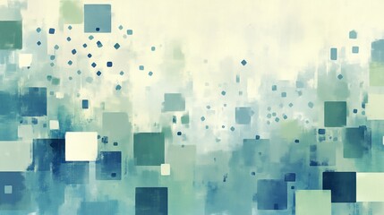 Abstract teal square digital art; soft, cloudy background; website banner