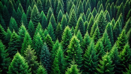 Majestic Dark Green Fir Forest on White Background - Rule of Thirds Composition