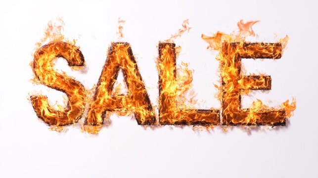 Fiery sale letters blazing with intense heat, symbolizing dynamic price reductions and compelling promotional energy