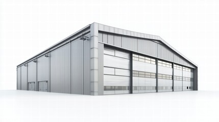 Modern Hangar Design: A sleek, contemporary aircraft hangar, showcasing clean lines and a large, expansive hangar door. Ideal for aviation, industrial, and architectural projects.