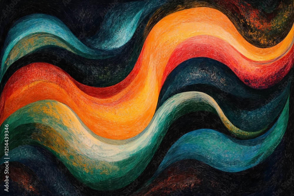 Aufkleber Vibrant abstract waves in bold colors create a dynamic visual experience in a modern art setting