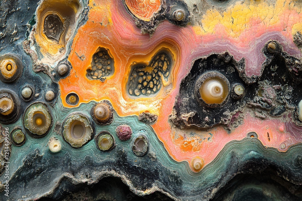 Poster Vibrant patterns and textures of colorful agate stone with intricate details and natural formations