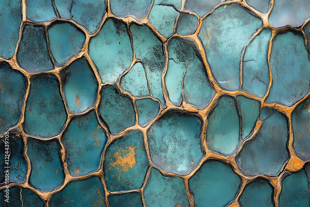 Poster unique artistic texture of blue and gold layered surface showcasing intricate patterns and hues