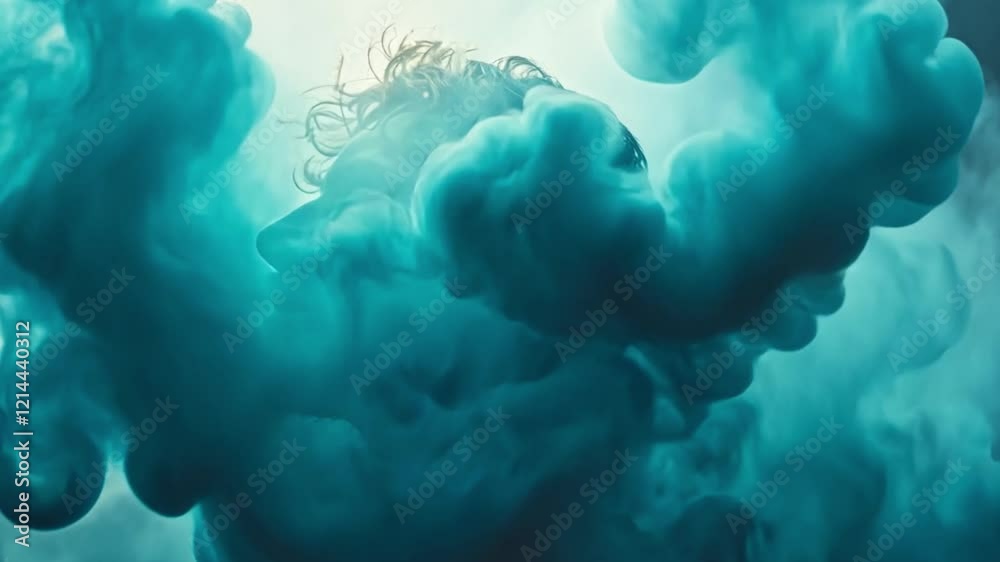 Poster a person stands in a mesmerizing cloud of colorful smoke, their profile illuminated as the vapor swi