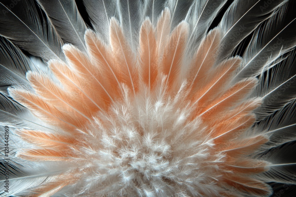 Poster bright orange and white feather arrangement showcasing intricate textures and patterns in natural li