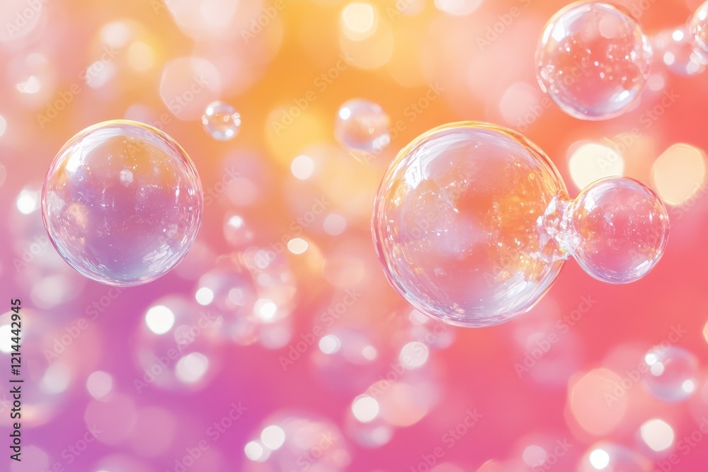 Poster Bubbles floating in a colorful gradient background create a calming atmosphere