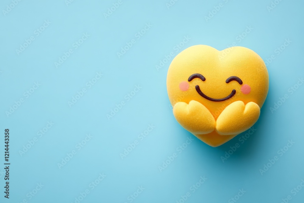 Aufkleber bright yellow smiling heart toy on a light blue background showcases joy and playfulness in a cheerf