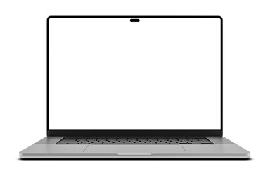 Laptop with an empty blank screen, displayed in front view. Perfect for showcasing designs, interfaces, or as a product mockup.