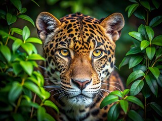 Obraz premium Majestic Jaguar Hidden in Lush Rainforest - Wildlife Stock Photo