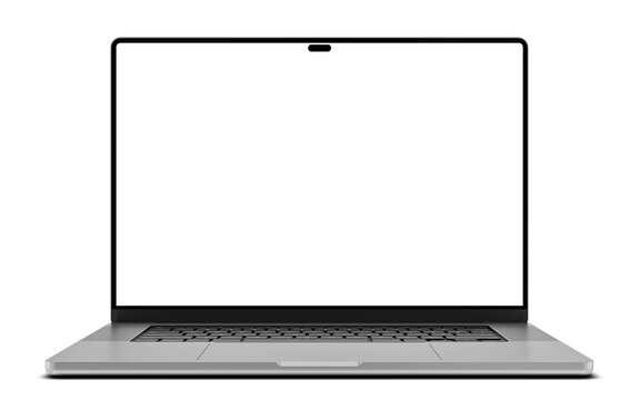 Laptop with an empty blank screen, displayed in front view. Perfect for showcasing designs, interfaces, or as a product mockup.