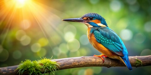Fototapeta premium Majestic Kingfisher Perched on Branch, Copy Space, Wildlife Photography