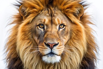 Majestic Lion Head, Isolated White Background - Powerful Wildlife Photography