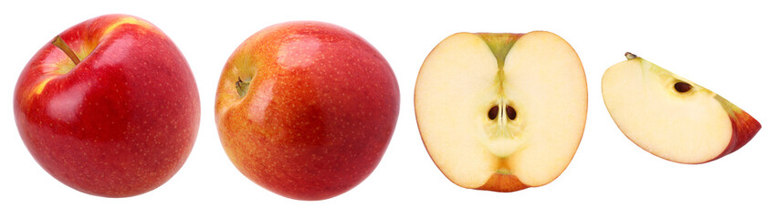 Close-up, red apple (Envy Apple), half and slices isolated, transparent PNG, PNG format