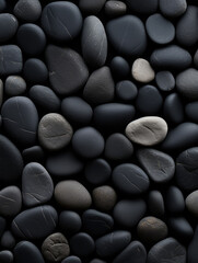 Fototapeta premium A collection of assorted smooth, black pebbles, perfect for backgrounds, decorations, or digital designs.