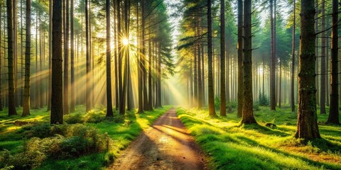 Obraz premium Majestic Long Exposure Pine Forest Landscape: Serene Nature Photography for Backgrounds & Prints