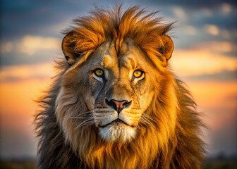 Fototapeta premium Majestic Male Lion Portrait, Powerful King of the Jungle Close Up