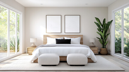 Bright and airy bedroom with pastel colors and natural light