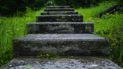 Fototapeta premium Serene Stone Steps Leading Through Lush Green Grass and Natural Surroundings