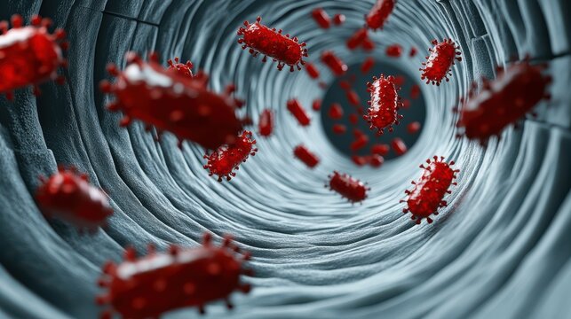 Microscopic view of virus particles, intricate details of viral structure and morphology