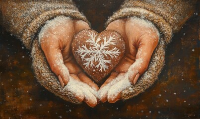 Fototapeta premium Cozy Winter Love - Snowflake Heart in Mittened Hands