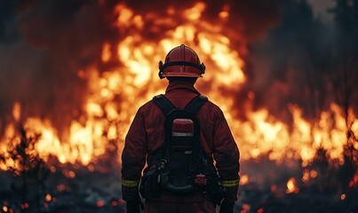 Naklejka premium Firefighter trying to put out a fire