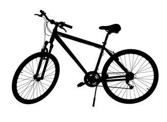 Black bicycle silhouette, side view. Png clipart isolated on transparent background