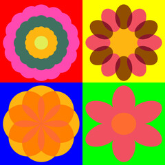 set of flowers Clipart retro colorful flowers Vol04