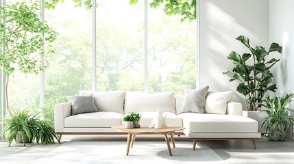 Modern Living Room with Large Windows Overlooking Nature