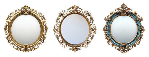 Isolated Vintage Decorative Mirrors on Transparent Background
