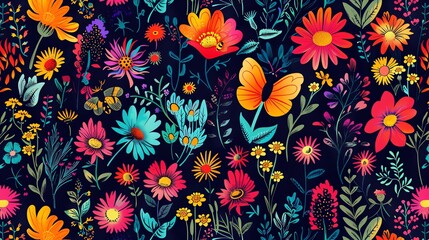 Floral pattern with a dark blue background.