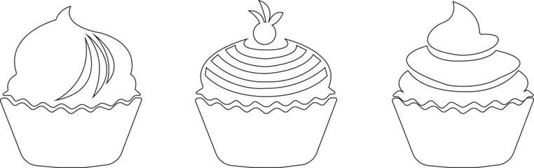 cup cake icon set.Sweet cake icon based logo design editable vector file. cup cake, slice cake, pasty, birthday cake.cake icon Design in thin line vector style. Simple Vector Illustration Logo.