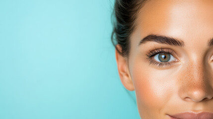 Fototapeta premium Captivating close up of woman face with striking green eyes and smooth skin