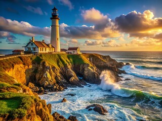 Obraz premium Majestic Pigeon Point Lighthouse, Dramatic Northern California Coastline, Candid Coastal Scene