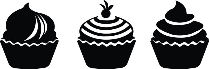 cup cake icon set.Sweet cake icon based logo design editable vector file. cup cake, slice cake, pasty, birthday cake.cake icon Design in thin line vector style. Simple Vector Illustration Logo.