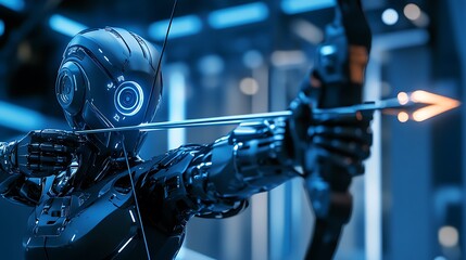 Fototapeta premium Cybernetic Archer: A Futuristic Robot Aims its Bow