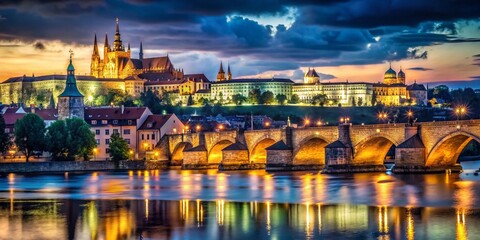 Fototapeta premium Majestic Prague Castle & Charles Bridge Night View - Stunning Cityscape
