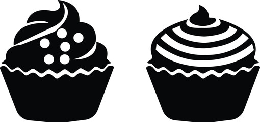 cup cake icon set.Sweet cake icon based logo design editable vector file. cup cake, slice cake, pasty, birthday cake.cake icon Design in thin line vector style. Simple Vector Illustration Logo.