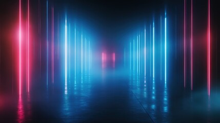 Cyberpunk Neon Corridor: Futuristic Glowing Lines and Reflections.