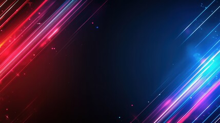 Obraz premium Abstract Neon Lights: Red and Blue Diagonal Streaks on Dark Background.