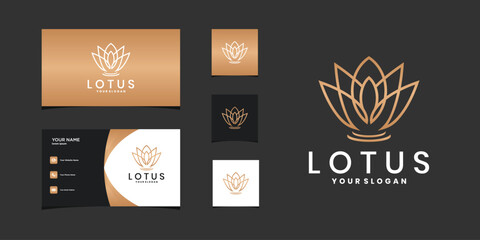 Naklejka premium Elegant golden lotus logo and business card design