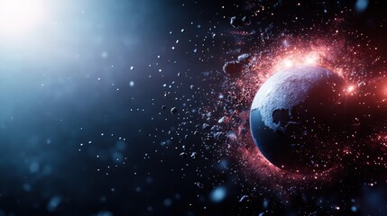 Obraz premium This mesmerizing image captures a vibrant cosmic explosion with Earth in the center, representing the beauty and mystery of the universe around us.