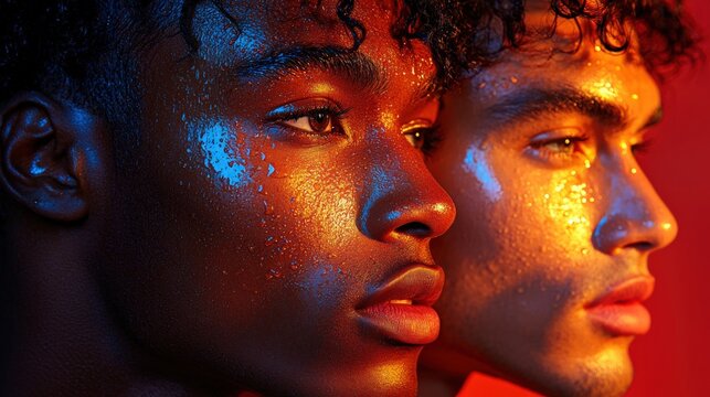 Dramatic Close-Up of Two Diverse Faces